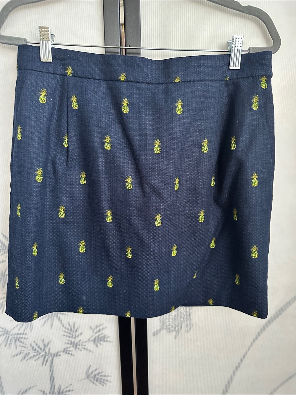 J. Crew Navy Mini Skirt with Green Pineapple Embroidery